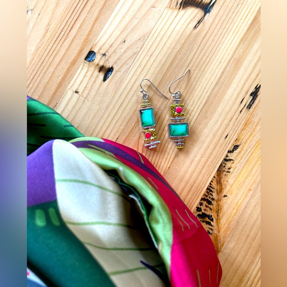BUNDLE silk scarf for women and BOHO vintage earrings